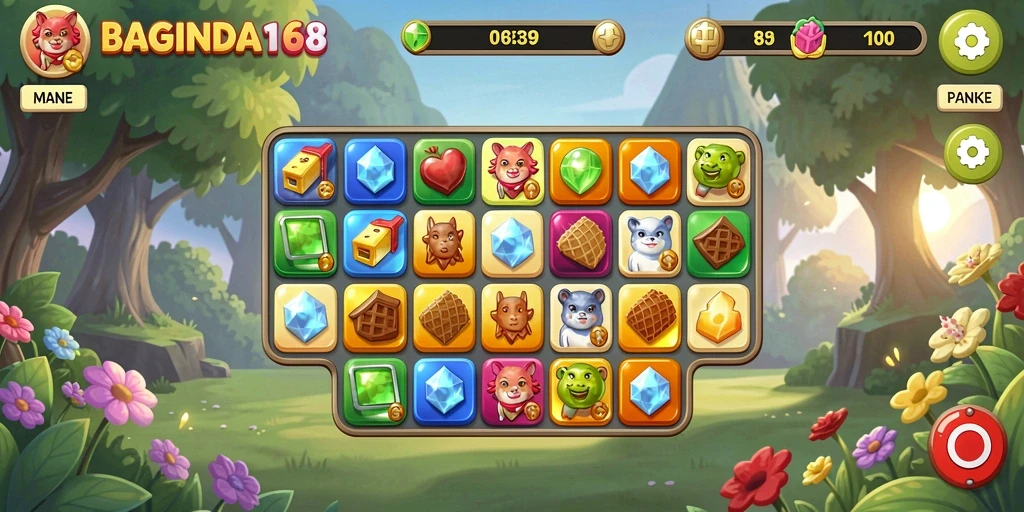Screenshot dari gameplay BAGINDA168 menampilkan keseruan Match-3.
