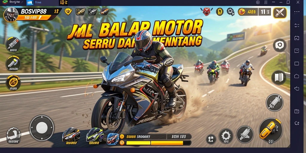 Tampilan gameplay seru di BOSVIP88 dengan balapan motor yang menantang.