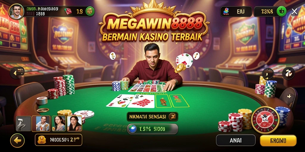 Screenshot gameplay MEGAWIN888 dengan grafis yang memukau dan suasana kasino yang nyata.
