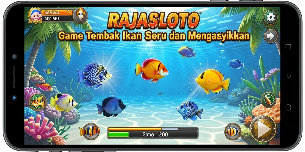 Screenshot gameplay RAJASLOTO yang menunjukkan suasana menembak ikan.
