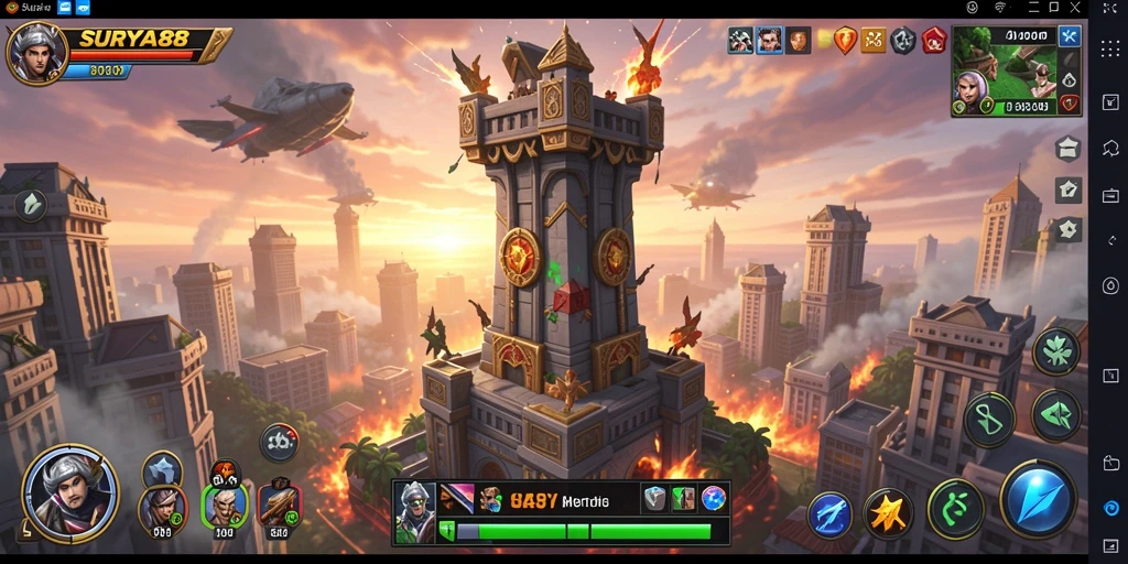 Tampilan seru dan intens gameplay Tower Defense SURYA88.
