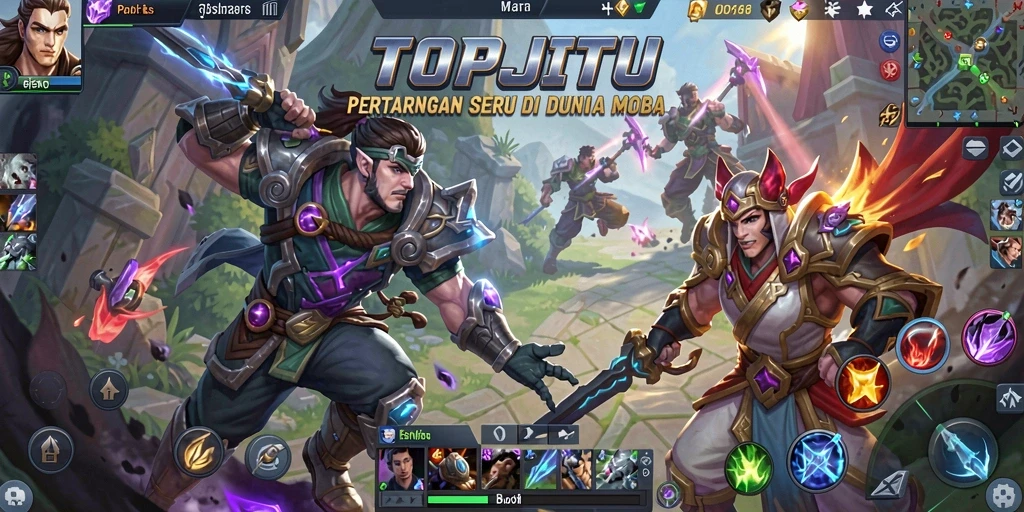 Gameplay menegangkan dalam pertarungan tim MOBA.