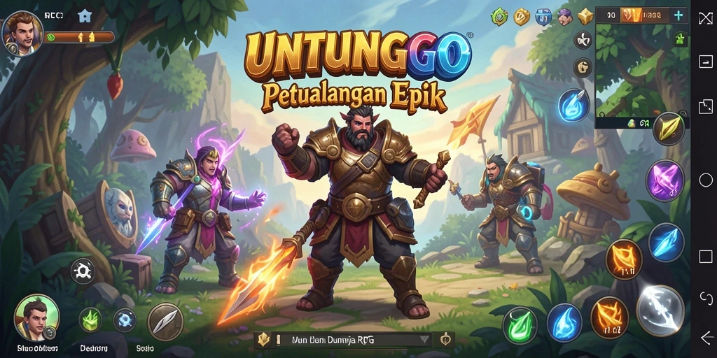 Tampilan gameplay UNTUNGGO dengan grafik RPG menakjubkan.